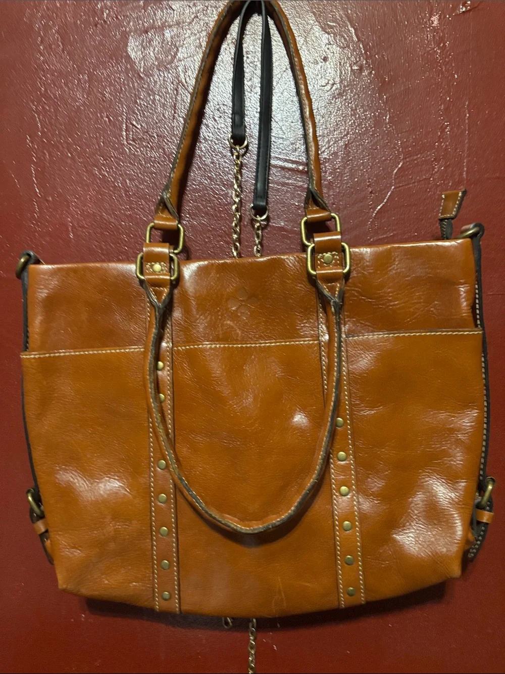 Patricia Nash Cognac Leather Studded Tote